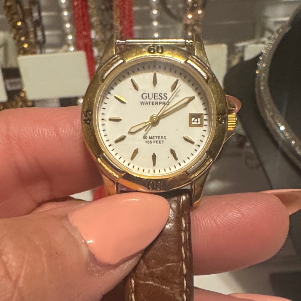 Guess Gold and Brown Leather Watch